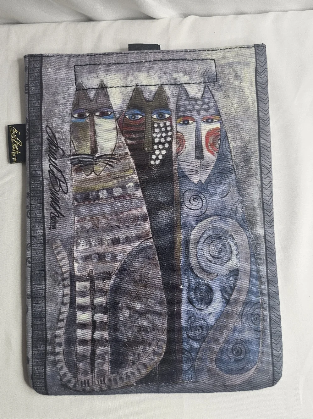Laurel Burch Fantastic Felines Cat Tablet Case Sleeve Padded Bag Blue Gray